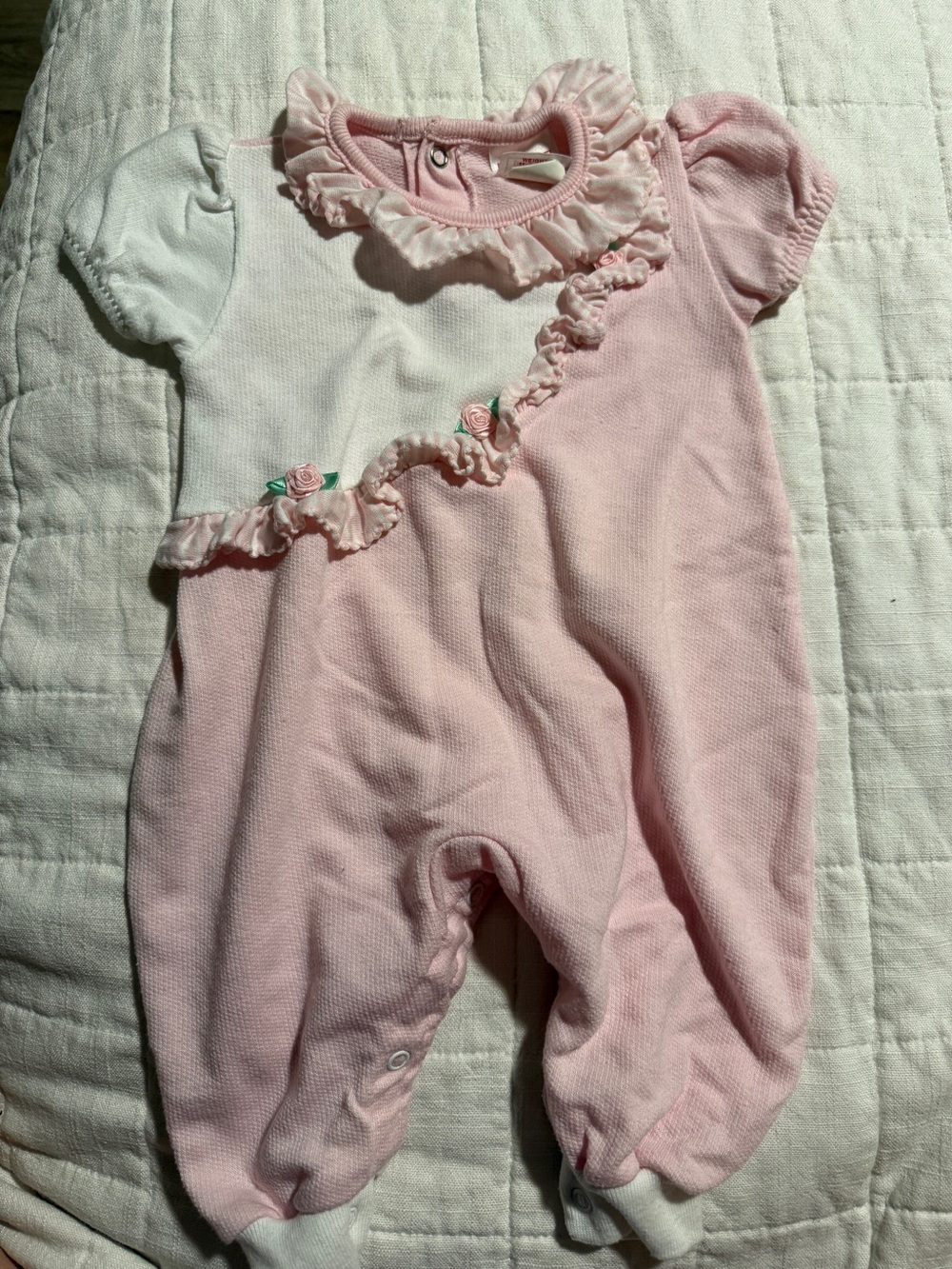 Vintage 90s Buster Brown Baby Pink Ruffle Romper 3-6M Made in USA